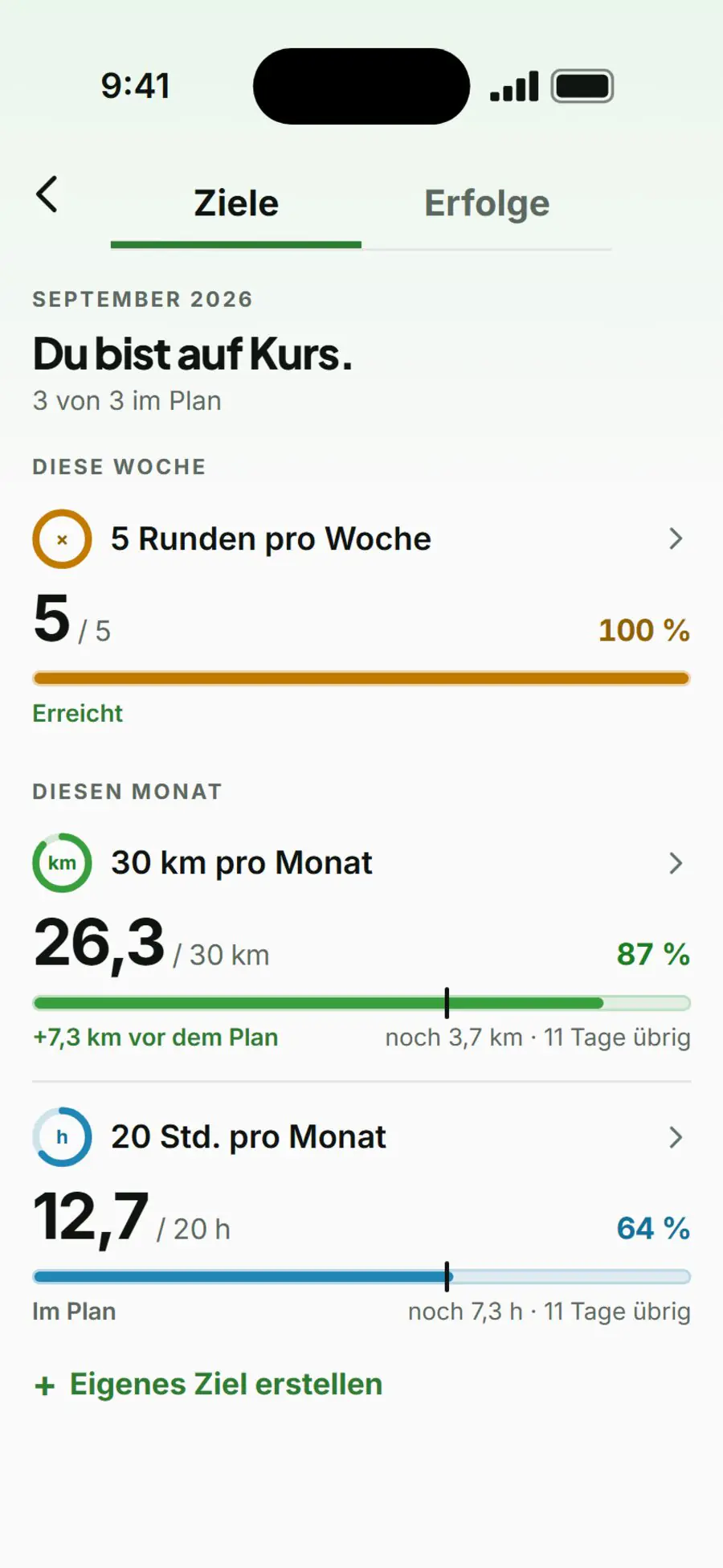 Barnaby Ziele: Wochen- und Monatsziele mit Fortschrittsbalken
