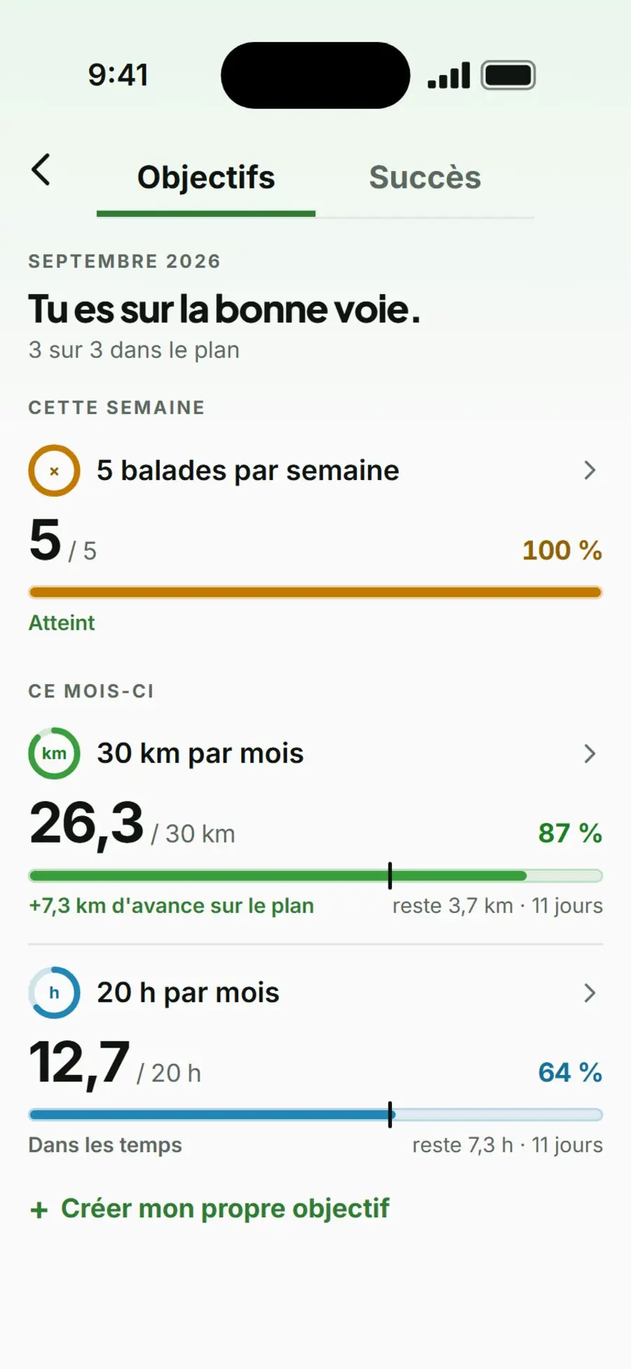 objectifs barnaby : objectifs hebdomadaires et mensuels avec barres de progression